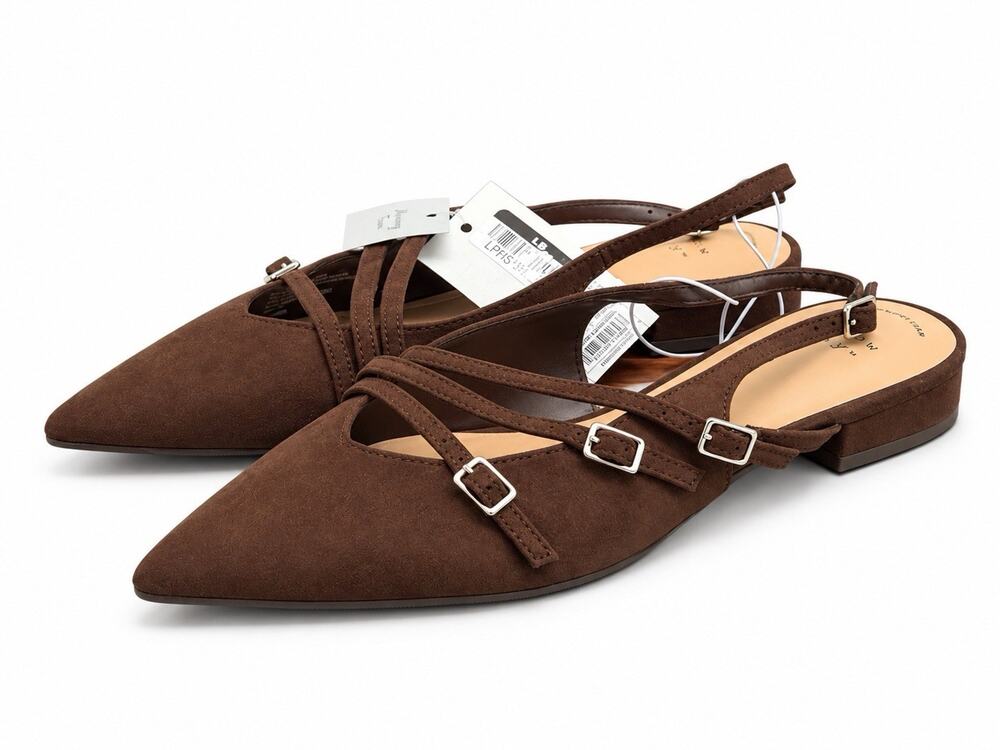 A New Day Women’s Brown Pointed Toe Slingback Flats Buckle Straps NWT